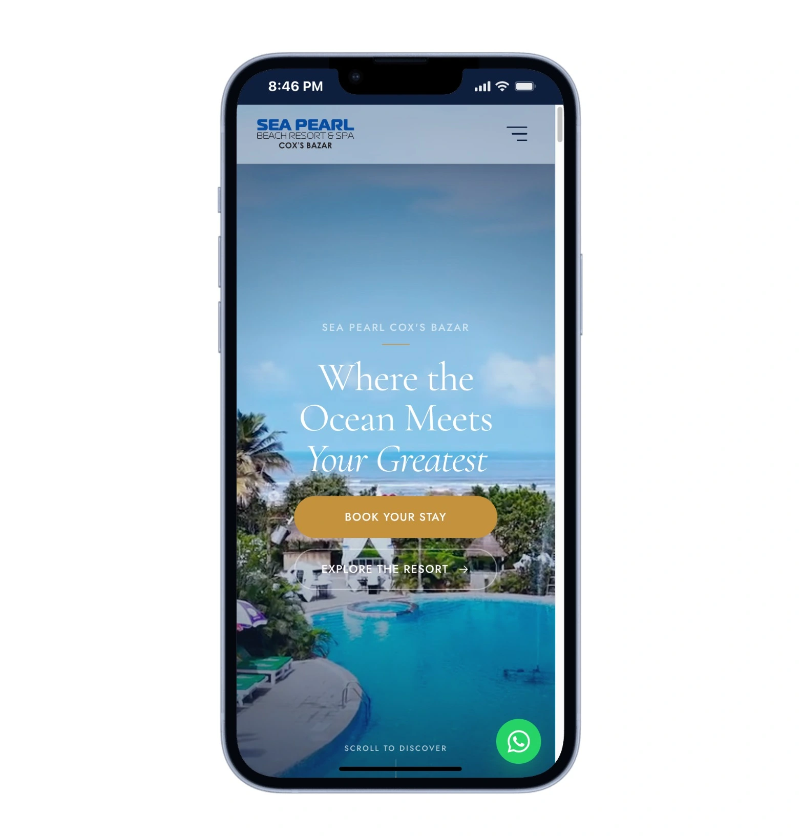 Sea Pearl homepage adapted for a mobile phone