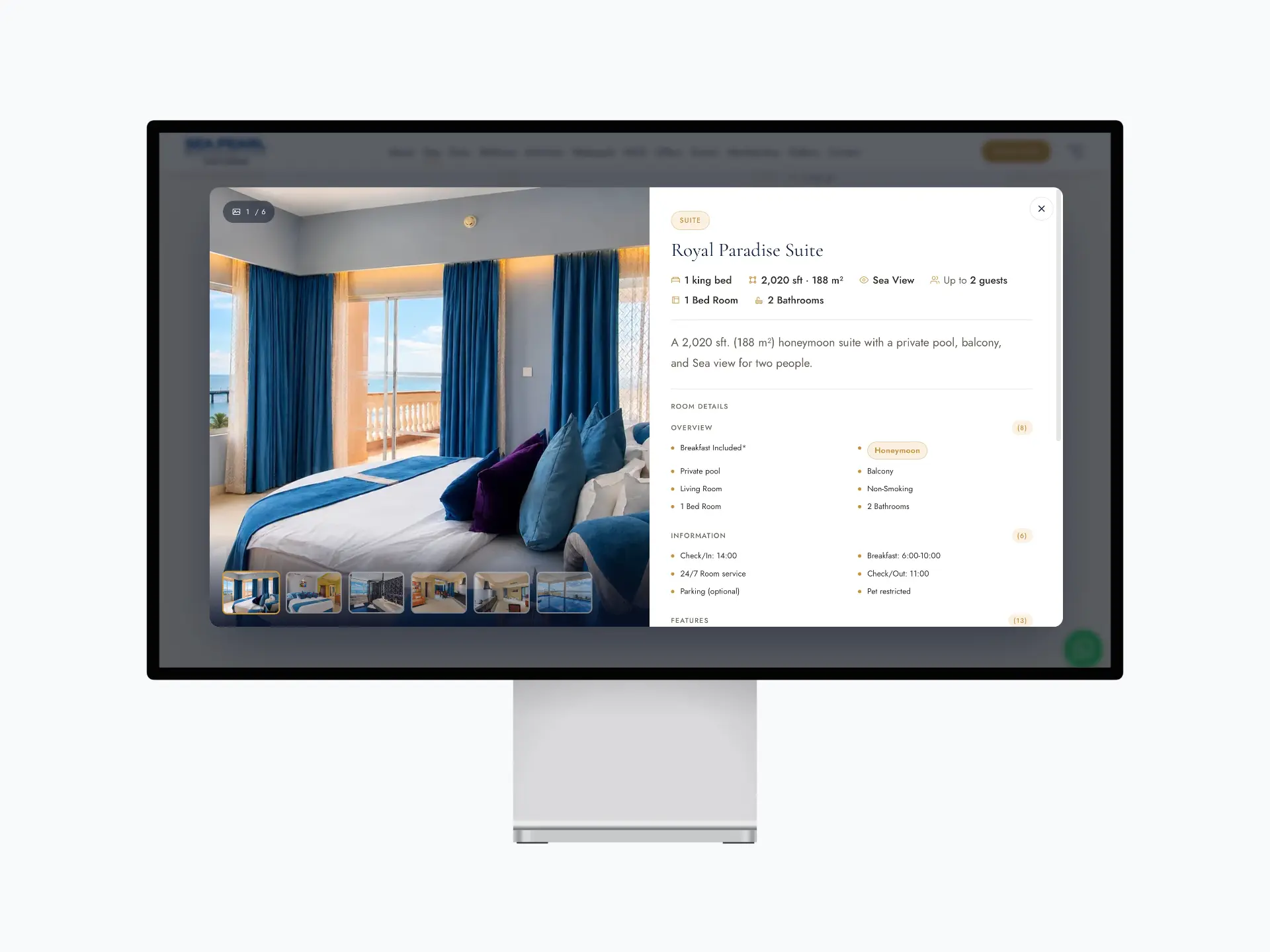 Detailed room page on the Sea Pearl website