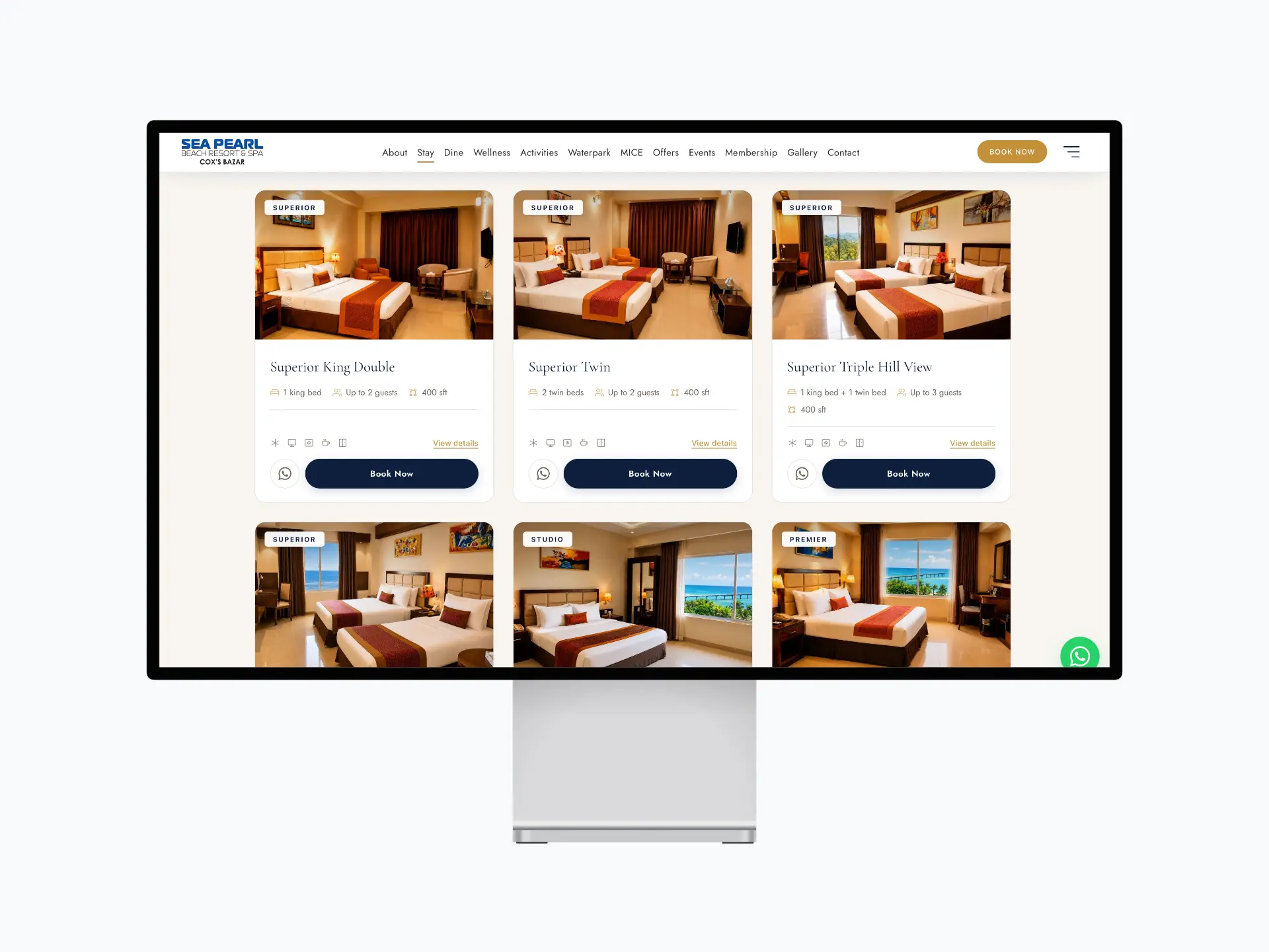Rooms and suites page on the Sea Pearl website